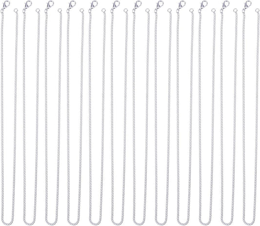 12 Pack Iron DIY Chain Necklaces Lobster Clasp Link Chain Necklaces Silver Plated (18 Inch)