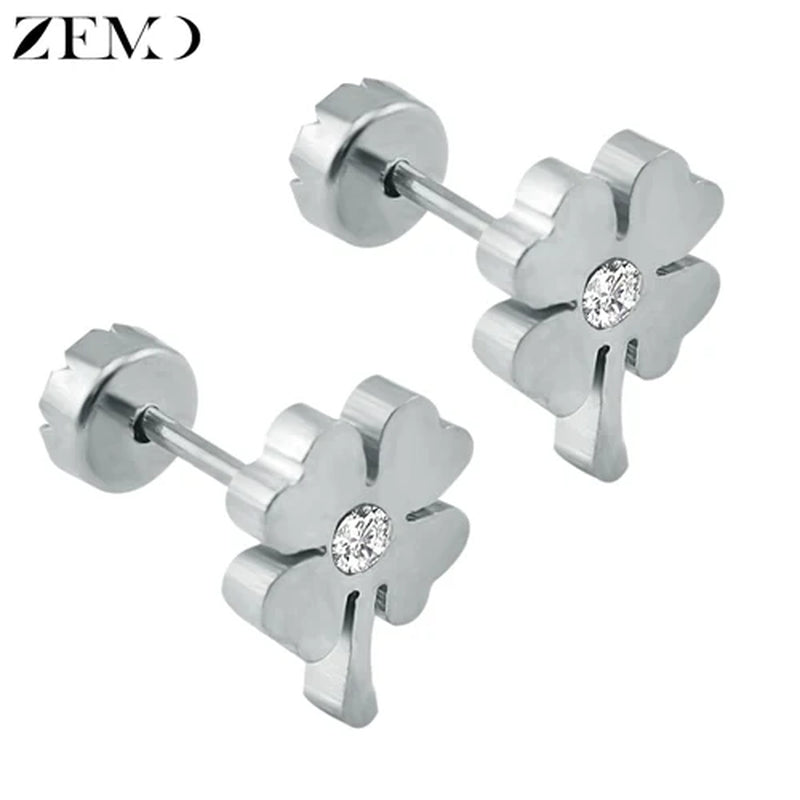Flower Baby Earrings 316L Stainless Steel Small Stud Earrings Heart Kid Studs Ear Earrings Female Piercing Jewelry Women