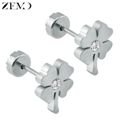 Flower Baby Earrings 316L Stainless Steel Small Stud Earrings Heart Kid Studs Ear Earrings Female Piercing Jewelry Women