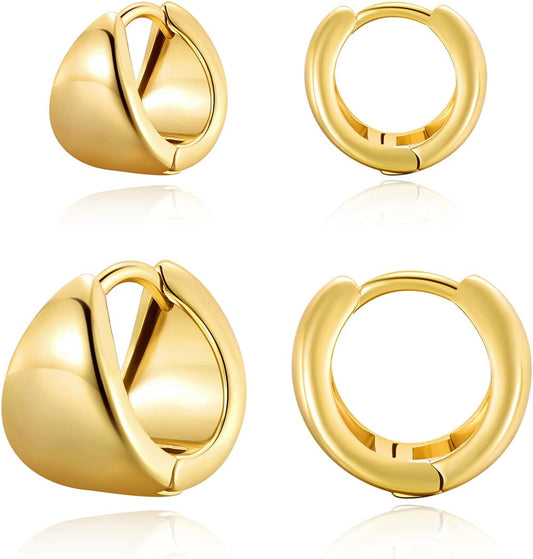 Hoop Earrings Small Chunky Huggie Earrings Dainty Wide Earrings Set for Women Girls,2 Sizes