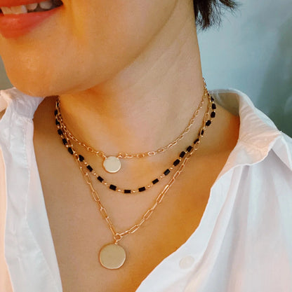 Disc & Beaded Chain Necklace Set of 3