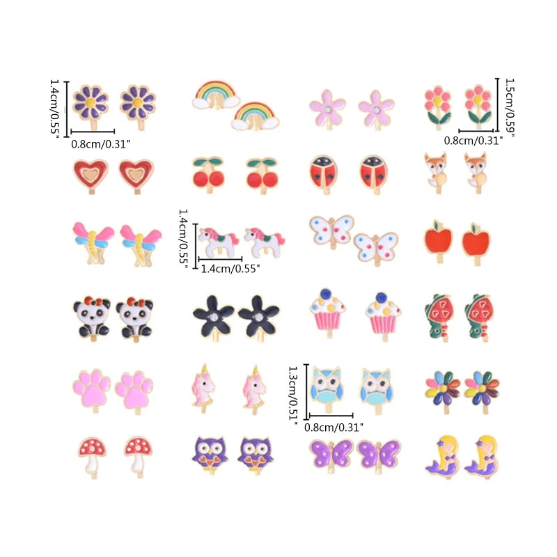 R2LE 24Pairs/Set Kids Clip-On Earrings Flower Heart Clip-On Earring Set for Girl