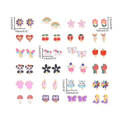 R2LE 24Pairs/Set Kids Clip-On Earrings Flower Heart Clip-On Earring Set for Girl