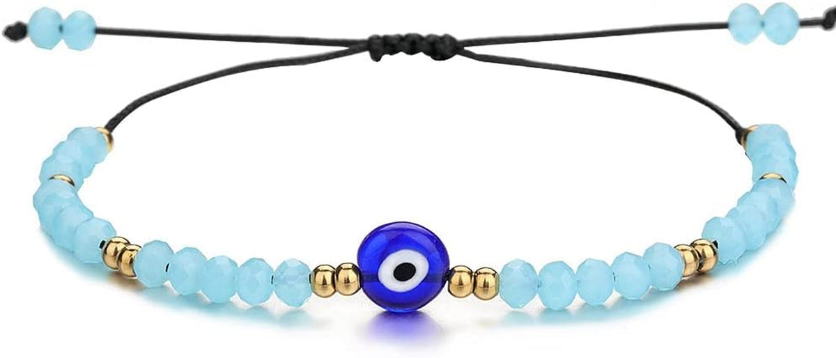 Dainty Hand Made Beaded Nazar Evil Eye Bracelet Adjustable String Amulet for Women Men