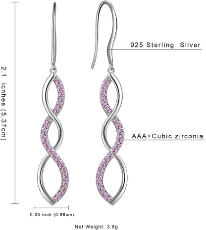 925 Sterling Silver Infinity Dangle Earrings Women Crystal Drop Earrings AAA+ Cubic Zirconia Hook Earrings Girls Dating Jewelry DE0062