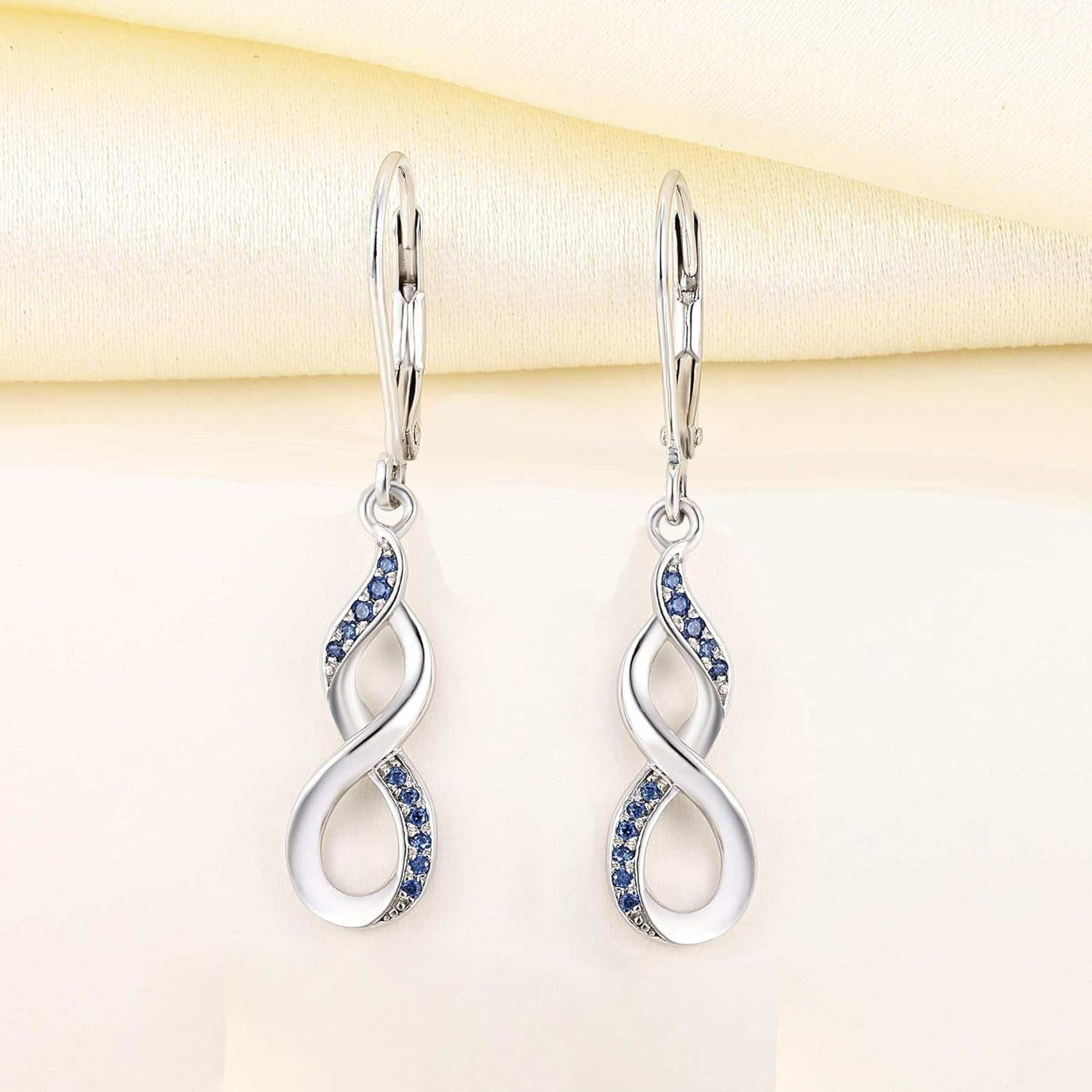 Infinity Dangle Drop Earrings 925 Sterling Silver Leverback Earrings Birthstone Jewelry for Women