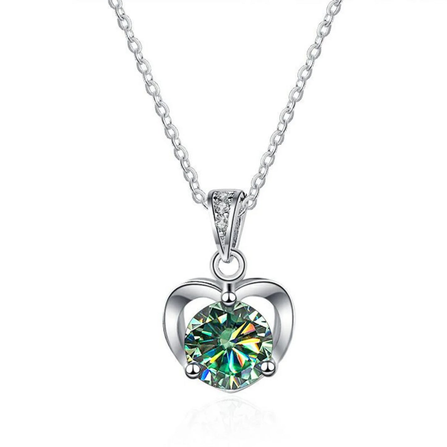 Heart Pendant Necklaces for Women, 1CT Moissanite Diamond Necklace, D Color VVS1 Blue Green Pink Moissanite Necklaces,925 Sterling Silver Heart Jewelry Gifts with Certificate