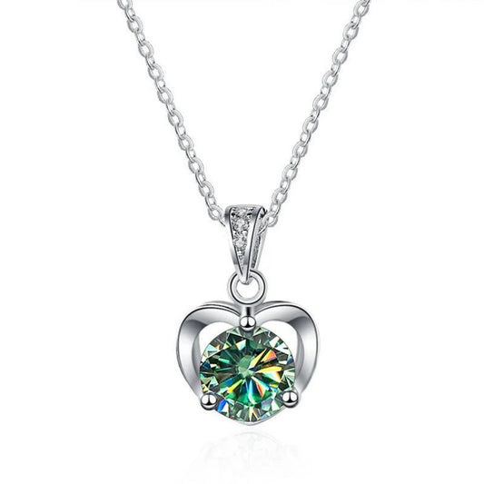 Heart Pendant Necklaces for Women, 1CT Moissanite Diamond Necklace, D Color VVS1 Blue Green Pink Moissanite Necklaces,925 Sterling Silver Heart Jewelry Gifts with Certificate