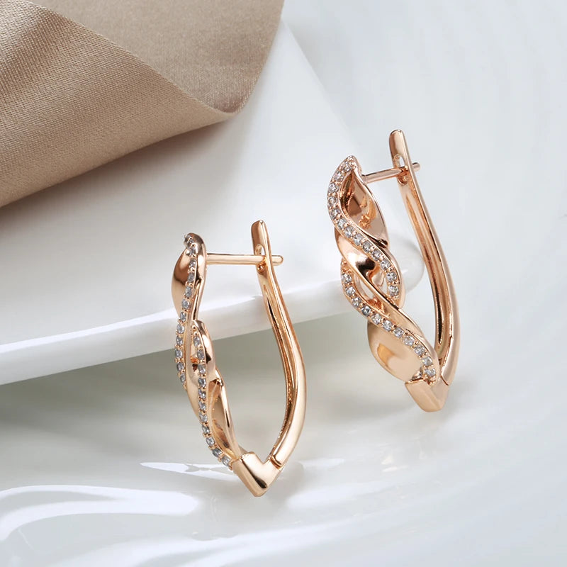 2021 Trendy 585 Rose Gold Earrings Bride Wedding Ethnic Jewelry Luxury Natural Zircon Earrings for Women Fine Jewelry