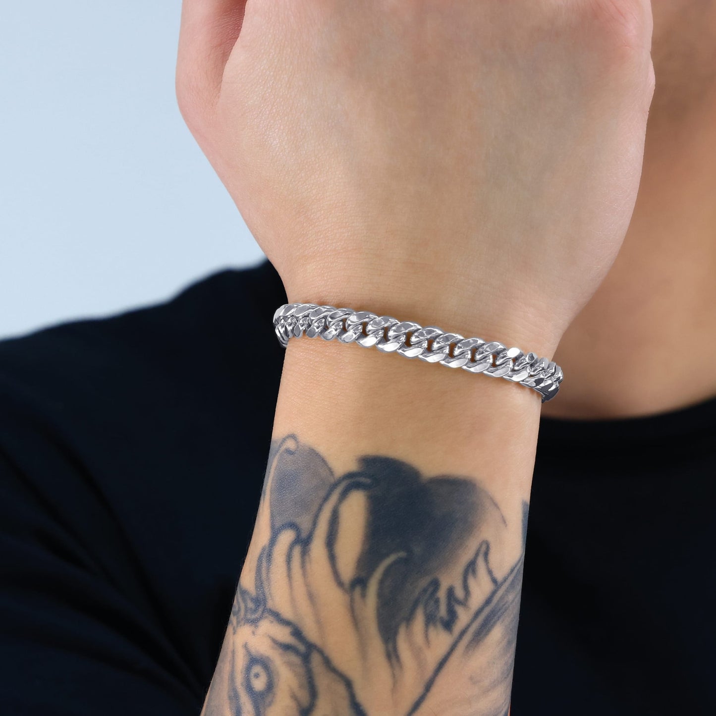 10K Real White Gold Miami Cuban Link 7.5Mm Chain Bracelet (7"-9") Italian Jewelry for Men