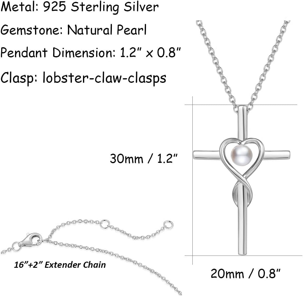 Birthstone Cross Necklace for Women Birthstone Necklace Heart Infinity Cross Pendant Necklace Fine Jewelry Christmas Birthday Holiday Gifts for Her, 16"+2" Inches