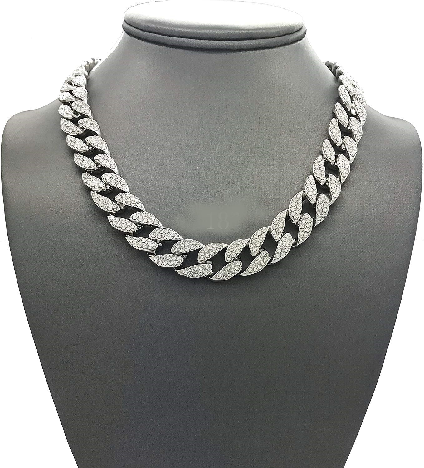 Men’S Iced Out Hip-Hop Silver Tone Bling Bling Rappers Cuban Link Chain Choker Necklace - CN2020