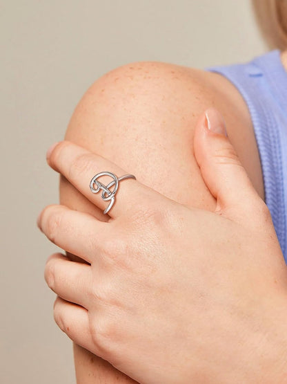 S925 Initial Rings, Adjustable Size 6-12 Statement Alphabet Letter A-Z Jewelry Personalized Twisted Initials Rings Sterling Silver Stacking Ring for Women