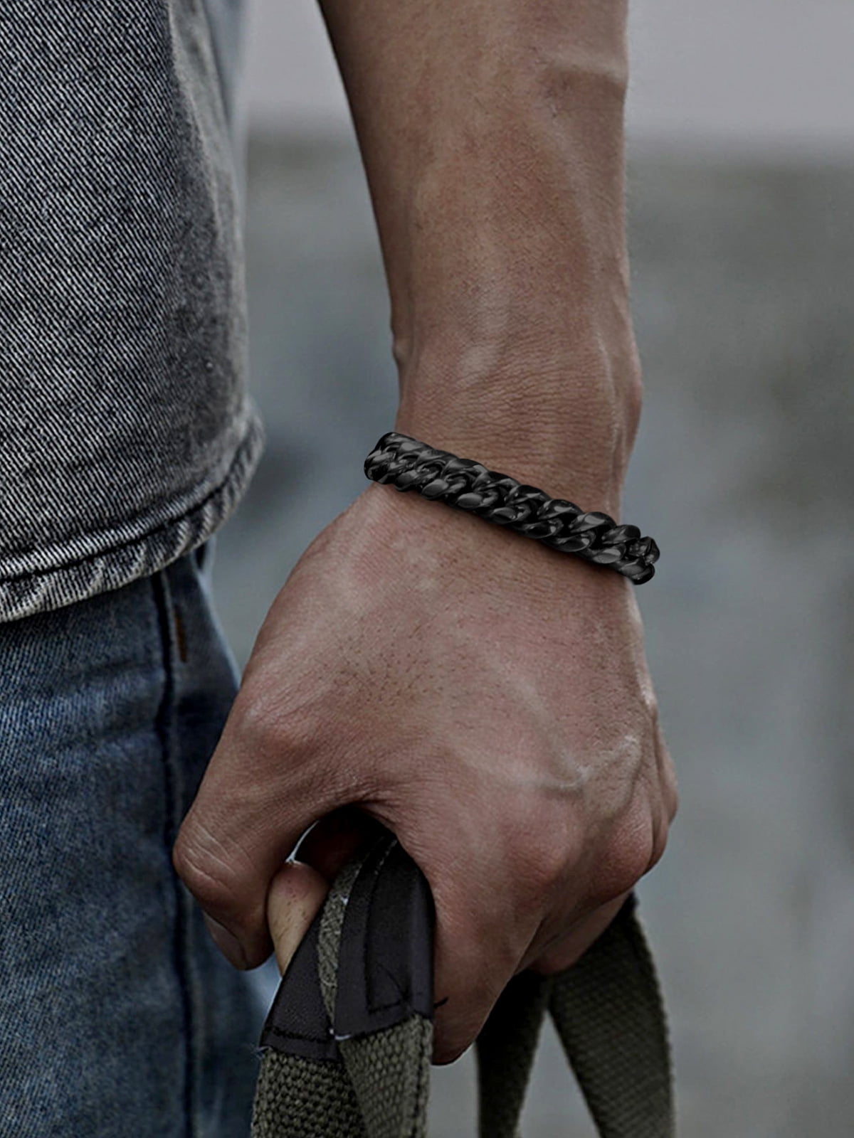 Black Bracelet for Men Chunky Cuban Bracelet 10MM 8.3 Inch Chain Bracelet Stainless Steel Gift for Him