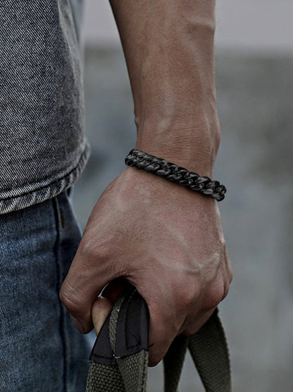 Black Bracelet for Men Chunky Cuban Bracelet 10MM 8.3 Inch Chain Bracelet Stainless Steel Gift for Him