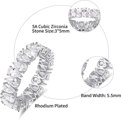 Eternity Rings Band for Women 925 Sterling Silver Stacking Rings Pear Cut White Cubic Zirconia Wedding Ring Size 5-9