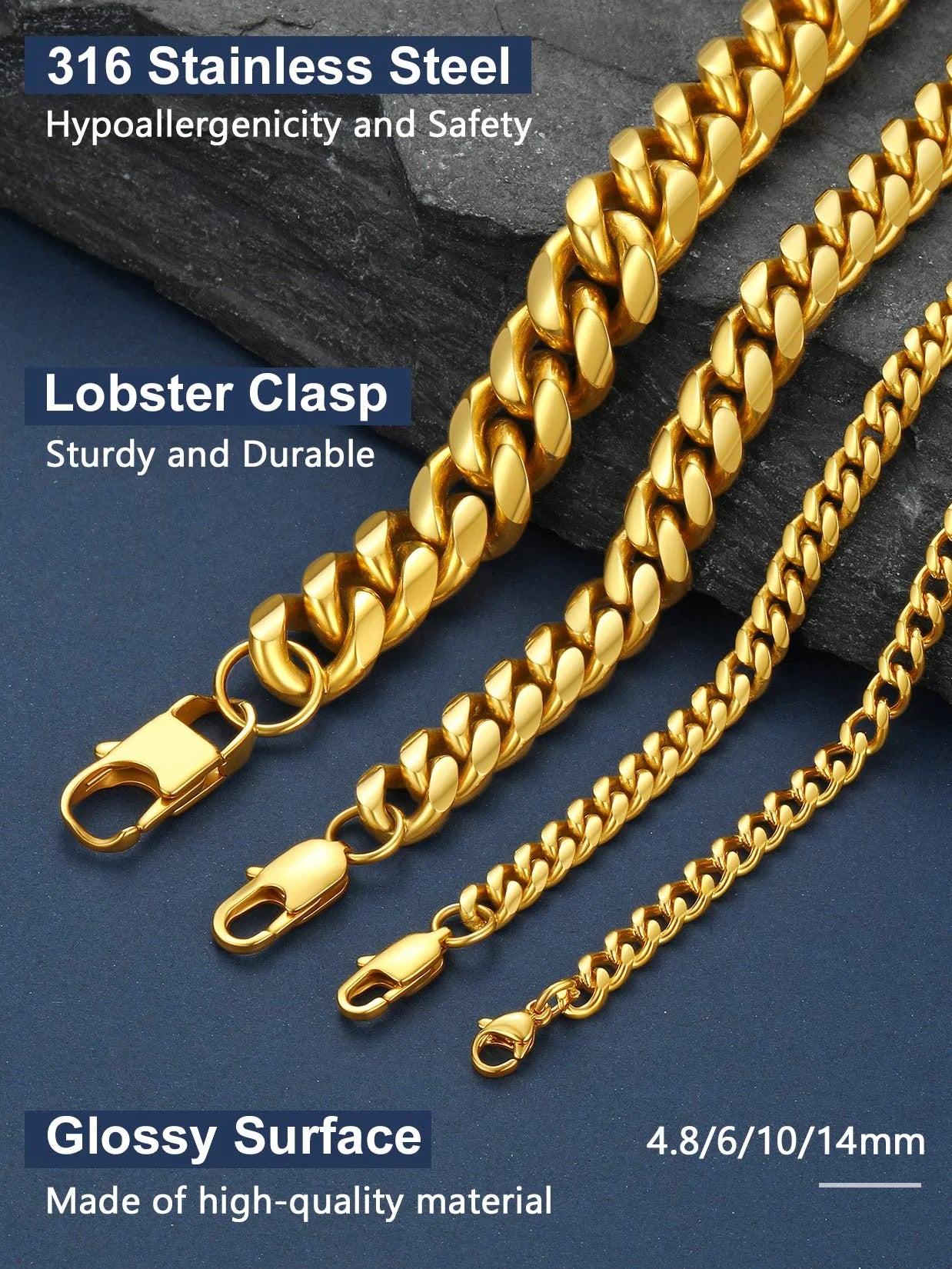 Mens Chains Cuban Link Necklaces 28 Inch 18K Gold Plated Neck Chain Mens Gifts for Dad