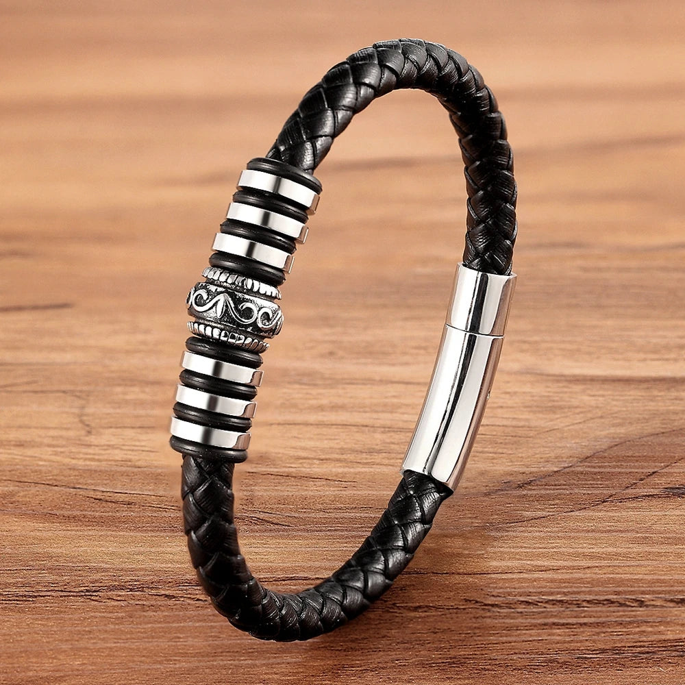 Braided Rope Wrap Leather Bracelets for Men Bangles Fashion Male Women Charm Stainless Steel Clasp Jewelry DIY Customization