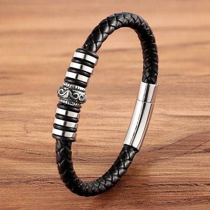 Braided Rope Wrap Leather Bracelets for Men Bangles Fashion Male Women Charm Stainless Steel Clasp Jewelry DIY Customization