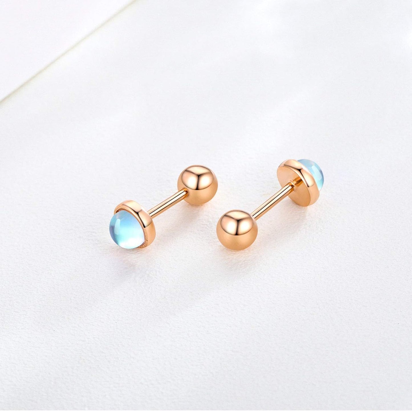 Moonstone Earrings 925 Sterling Silver Tragus Earrings Cartilage Earrings Screw Back Earrings Helix Piercing Jewelry Hypoallergenic Earrings for Women