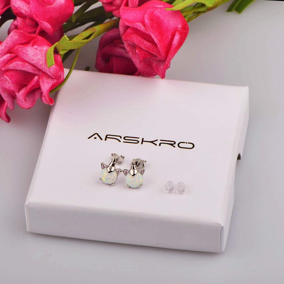 Unicorn Earrings for Girls, Hypoallergenic S925 Sterling Silver Earrings for Kids  Small Tiny Cute Fire Opal Stud Earrings Jewelry Gifts for Sensitive Ears Little Toddlers Teen Girl