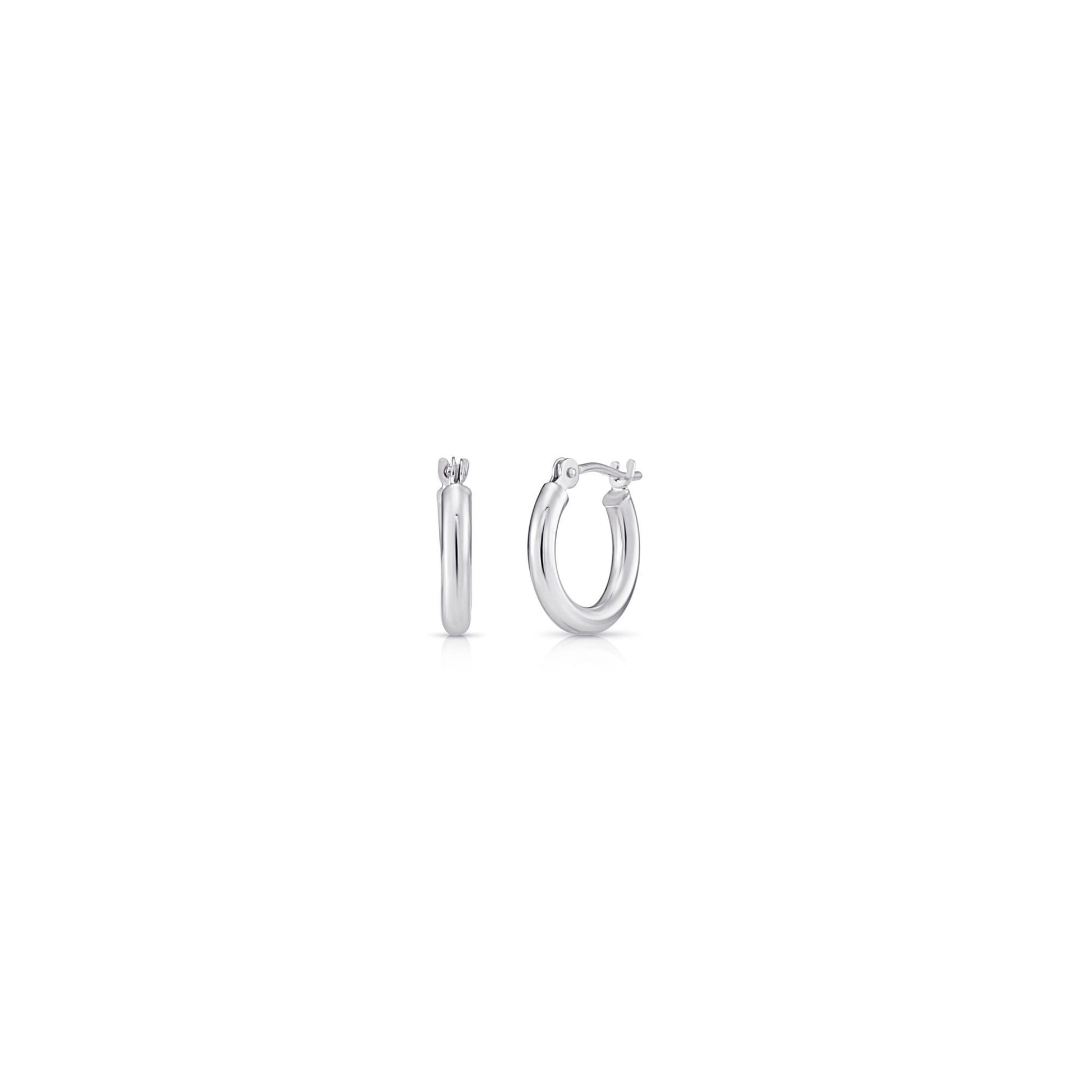 14K White Gold Classic Polished round Gold Hoop Earrings (12Mm) for Women & Unisex