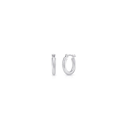 14K White Gold Classic Polished round Gold Hoop Earrings (12Mm) for Women & Unisex