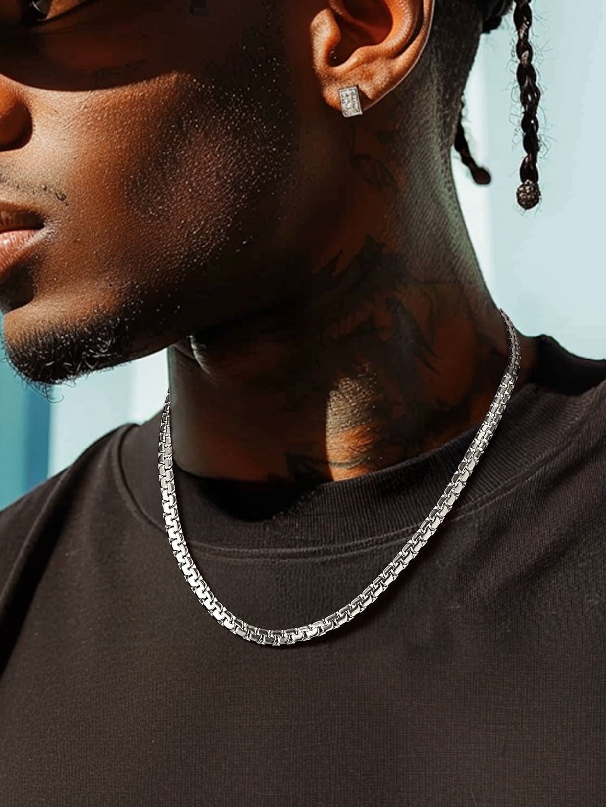 Stainless Steel Flat Box Chain Male Necklace 20Inch 6Mm Hip Hop Jewelry