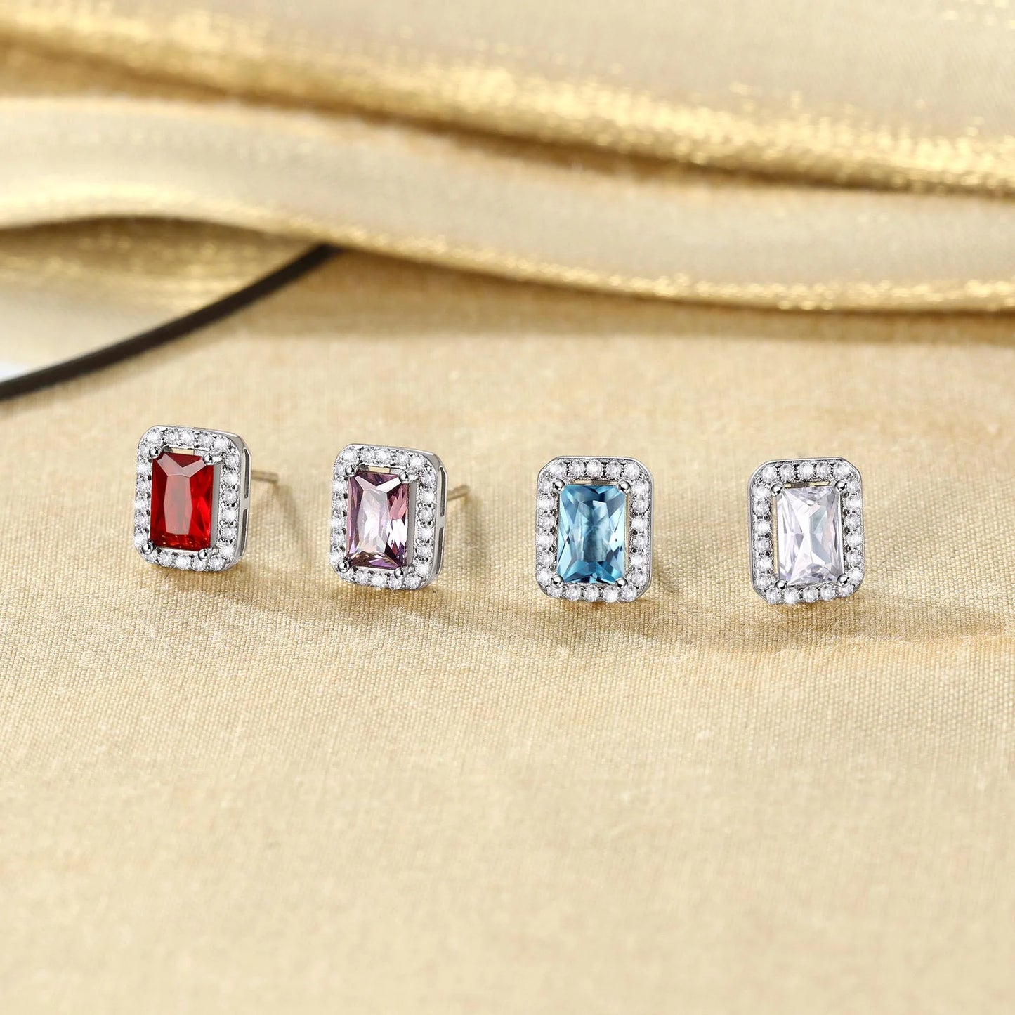Square Stud Earrings April Diamond Birthstone Earrings, Sterling Silver Earrings Birthday Jewelry Gift for Women