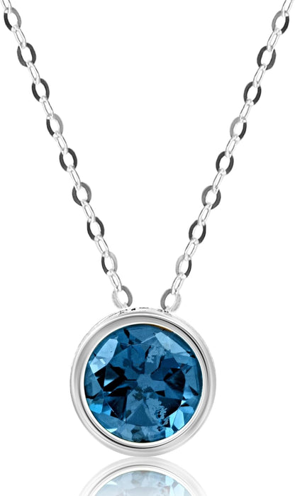 14K Gold Gemstone Pendant with 7Mm round Bezel Birthstone | Dainty round Necklace for Women with Gold 18 Inch Cable Chain | Secure Clasp Pendants with Gift Box