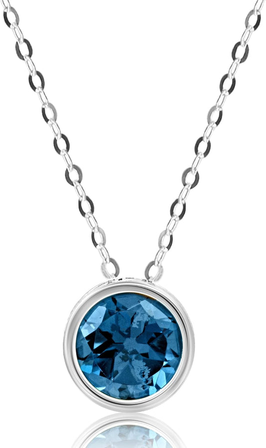 14K Gold Gemstone Pendant with 7Mm round Bezel Birthstone | Dainty round Necklace for Women with Gold 18 Inch Cable Chain | Secure Clasp Pendants with Gift Box