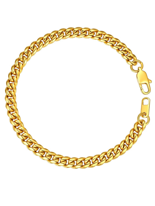 Men Chain Bracelet Gold Plated Cuban Curb Bracelet 6MM 7.5 Inch Wrist Bracelet Mens Stainless Steel Jewelry