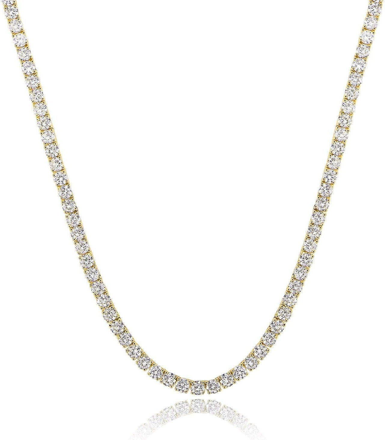 4.0Mm CZ Tennis Necklace, 18K White/Yellow Gold Plated 4.0Mm round Cubic Zirconia Classic Tennis Necklace 16-24 Inches