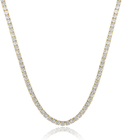 4.0Mm CZ Tennis Necklace, 18K White/Yellow Gold Plated 4.0Mm round Cubic Zirconia Classic Tennis Necklace 16-24 Inches