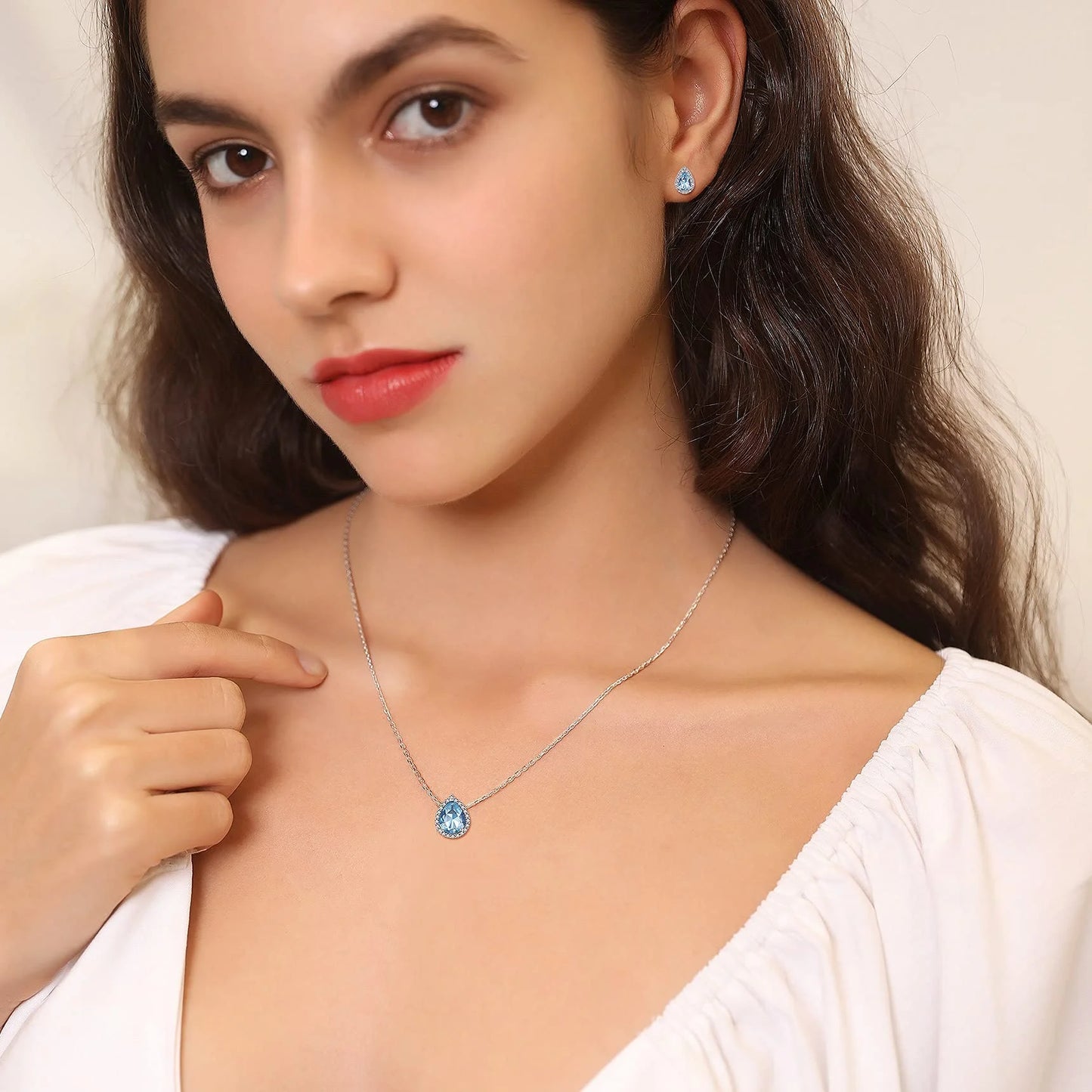 925 Sterling Silver Birthstone Stud Earrings for Women, Sparking March Teardrop Cut Diamond Earrings for Sensitive Ears