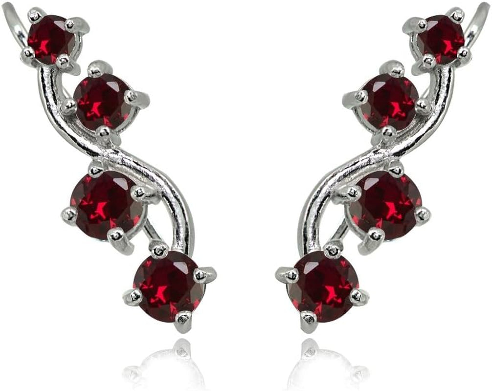 Sterling Silver Genuine or Synthetic Gemstone Small Fashion Trenty Vine Climber Crawler Cuff Earrings for Women