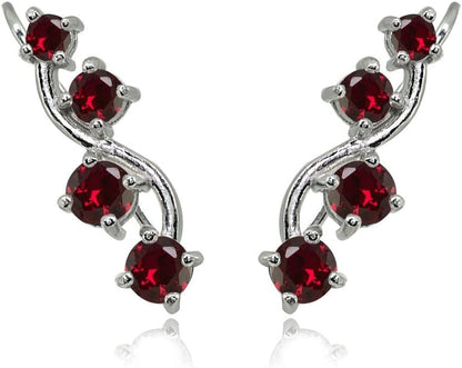 Sterling Silver Genuine or Synthetic Gemstone Small Fashion Trenty Vine Climber Crawler Cuff Earrings for Women