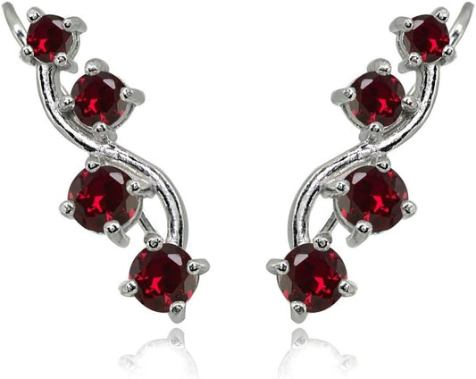 Sterling Silver Genuine or Synthetic Gemstone Small Fashion Trenty Vine Climber Crawler Cuff Earrings for Women