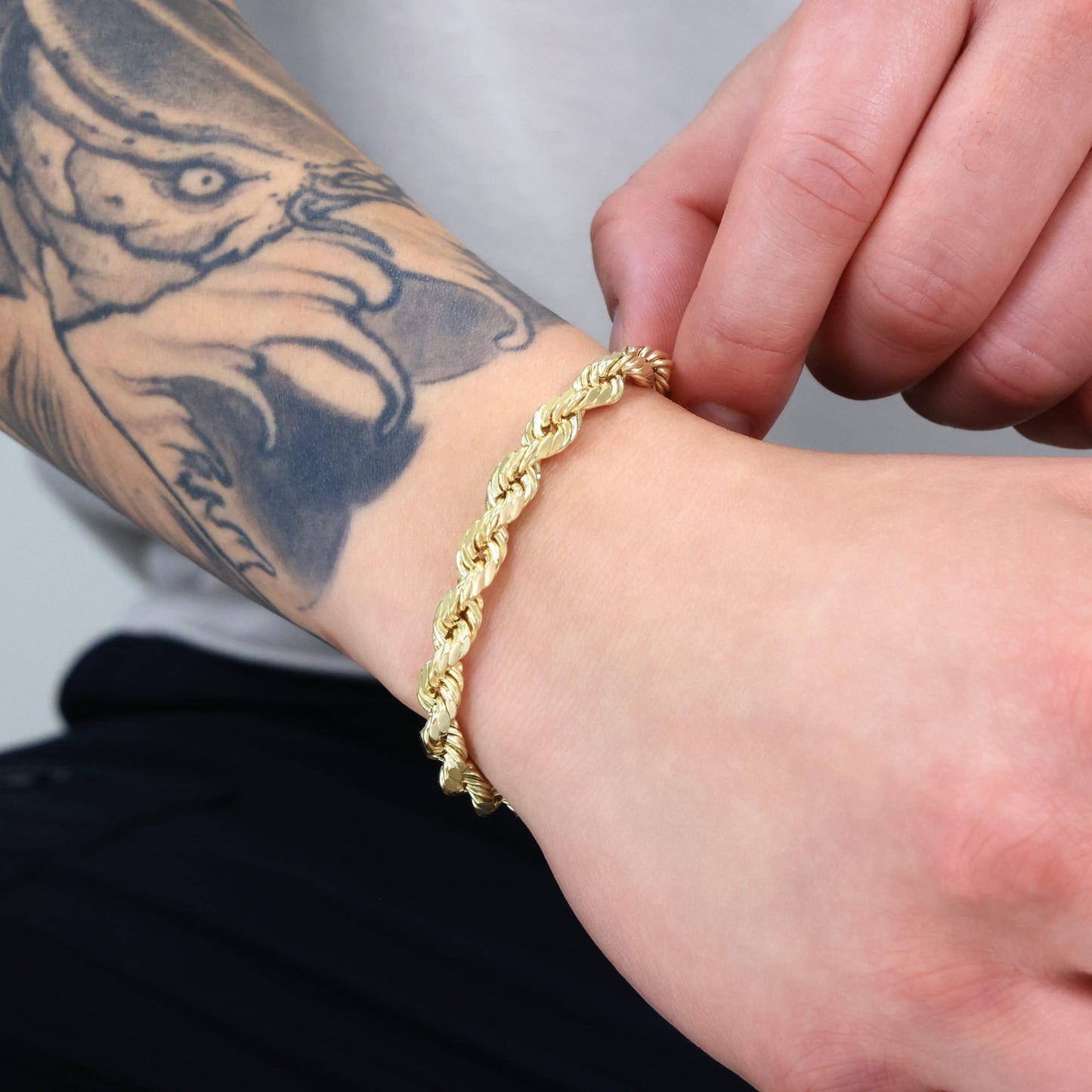 14K Yellow Gold 7Mm Rope Chain Diamond Cut Bracelet (7.5"-9") Italian Jewelry for Men