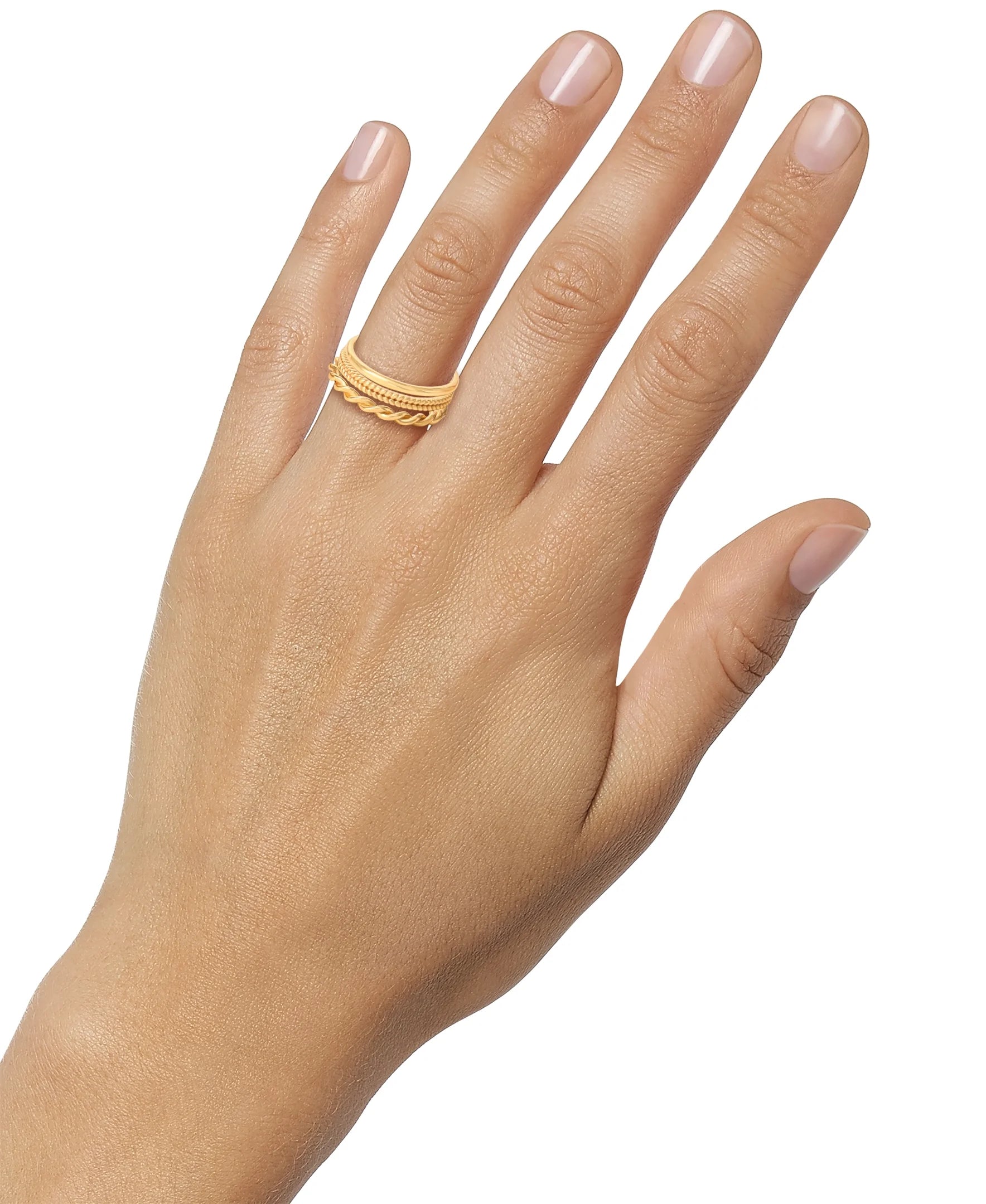 Women’S 14KT Gold Plated Sterling Silver 3 Piece Ring Set