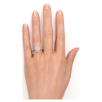 Antique 1.5 Ct Oval Cut Lab Created Opal and Moissanite Halo Promise Ring in 18K White Gold over Silver