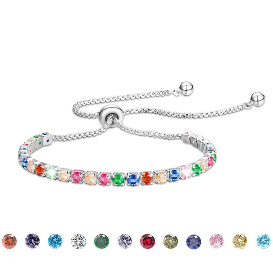 18K White Gold Plated Tennis Bracelets for Women Girls CZ S925 Sterling Silver Colorful Birthstone Bracelets Wedding Birthday Jewelry Gifts Ideas Teen Tween Girlfriend Daughter Mom Kids Age
