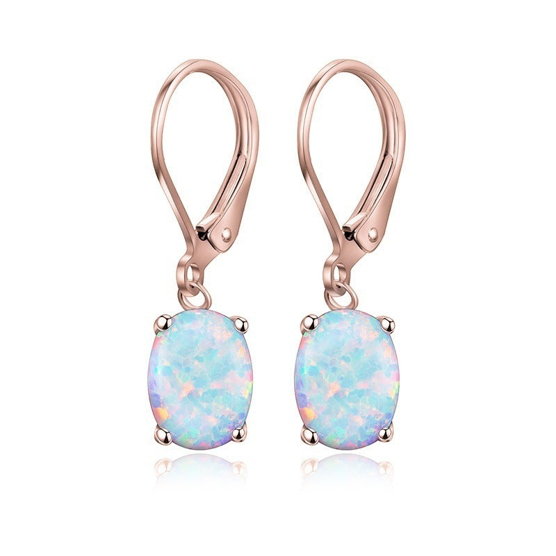 Four-Claw Oval Opal Earrings European and American Ornament