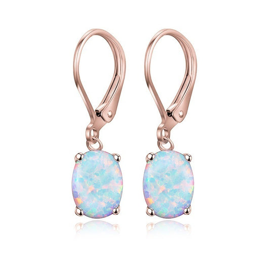 Four-Claw Oval Opal Earrings European and American Ornament