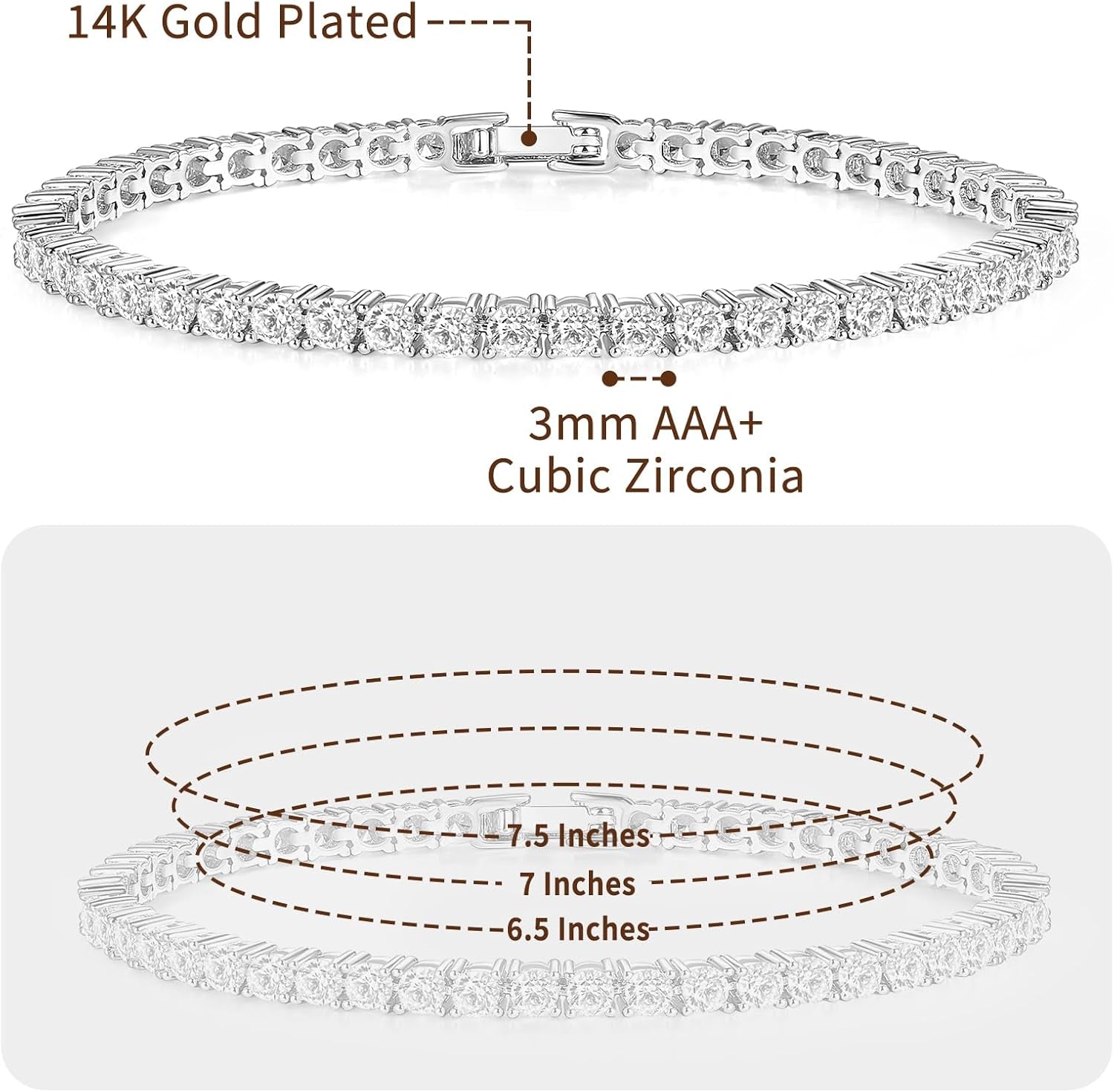 Adjustable Tennis Bracelet for Women - 14K Gold/White Gold Plated Bracelets