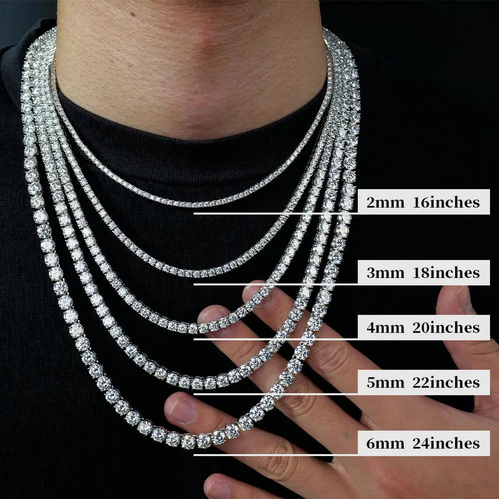 3/4/5Mm Real Moissanite Tennis Necklace for Women Men S925 Silver Full Diamond Neck Chains Party Trendy Jewelry Gift