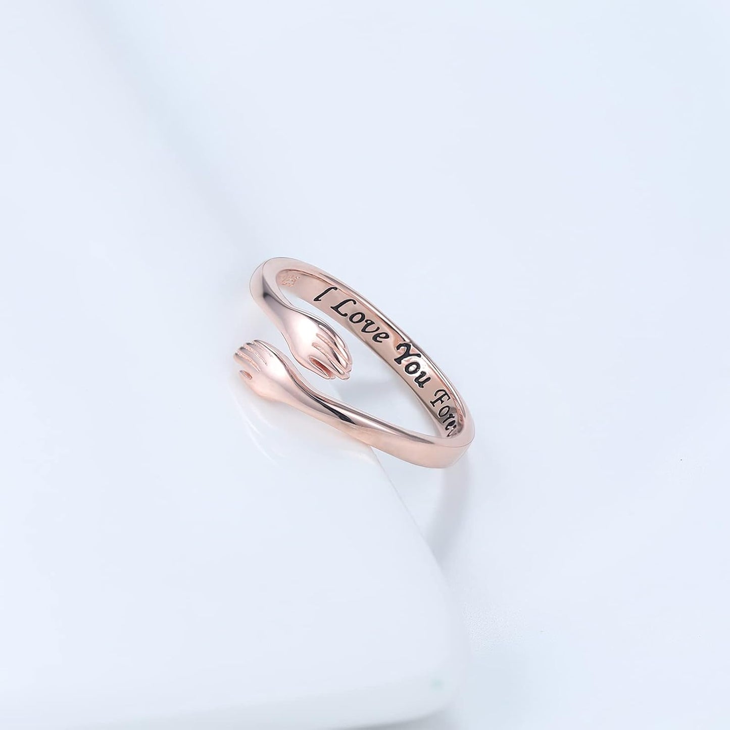 Sterling Silver Adjustable Hug Ring - White Gold/Rose Gold Plated Couple Hugging Band for Women Men'S Wedding - Turquoise Hand Jewelry for Her