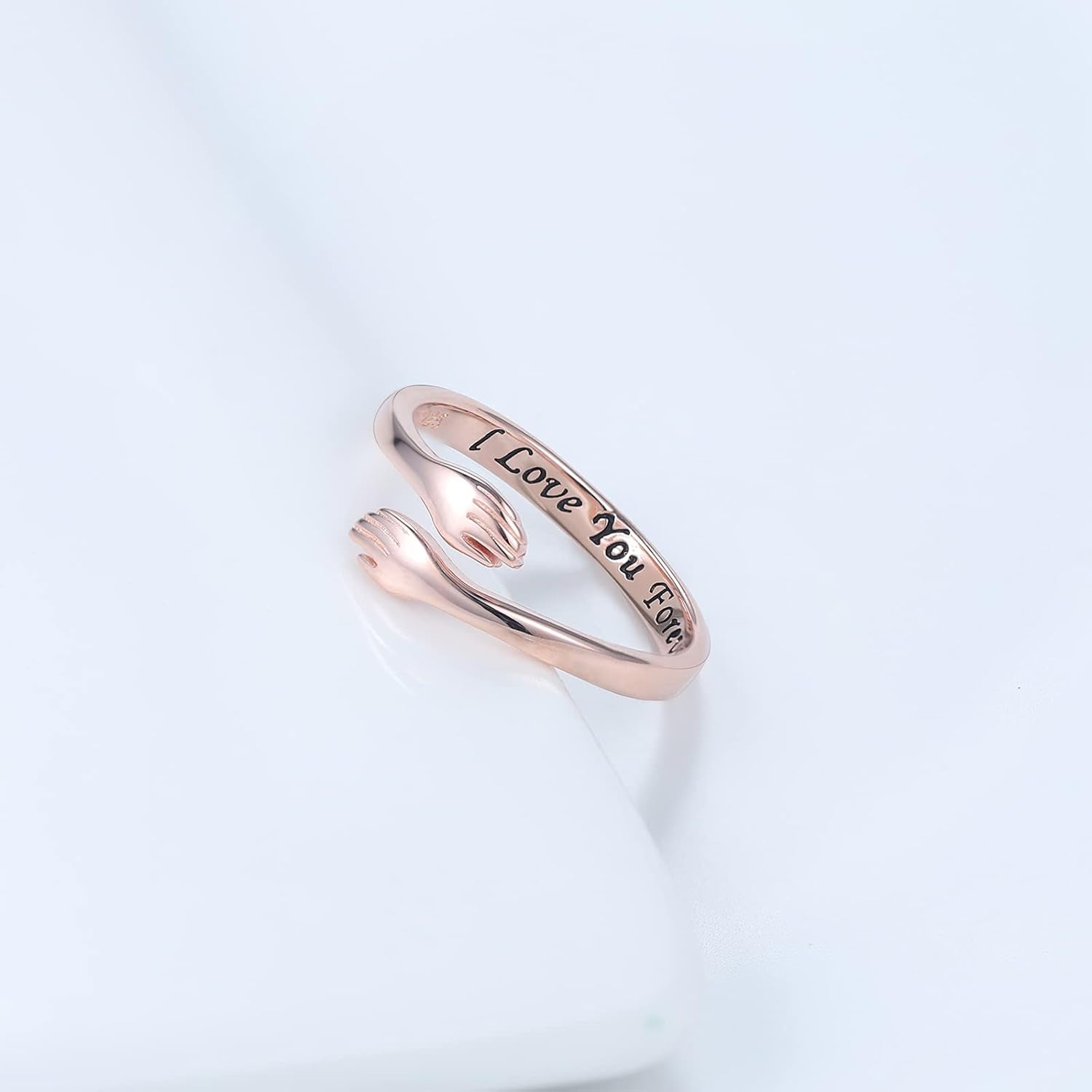 Sterling Silver Adjustable Hug Ring - White Gold/Rose Gold Plated Couple Hugging Band for Women Men'S Wedding - Turquoise Hand Jewelry for Her