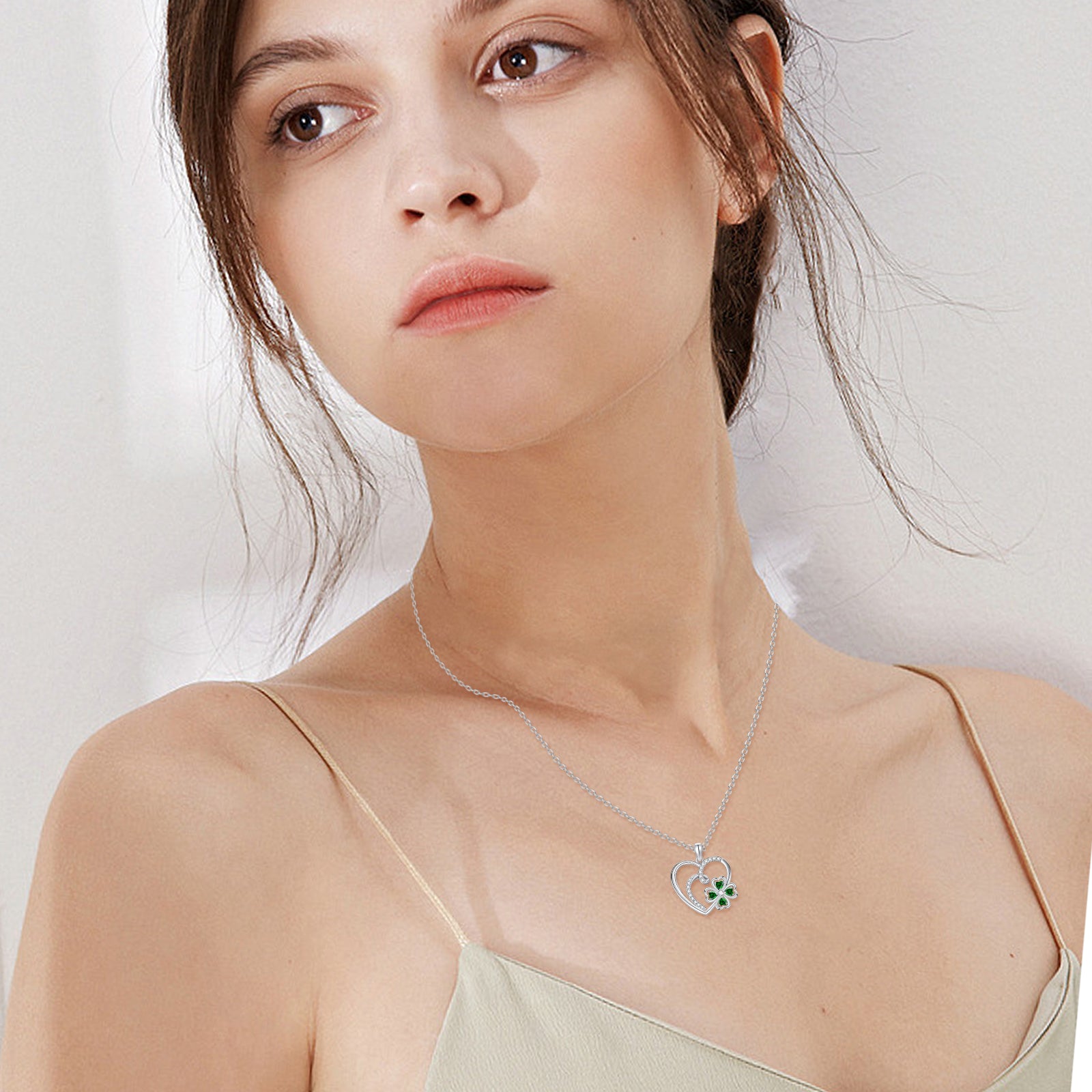 Heart Necklace for Women 925 Sterling Silver 4 Leaf Clover Pendant Necklaces for Daughter Mom Jewelry Mother’S Day Gift