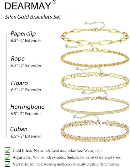 DEARMAY Gold Bracelets for Women Waterproof, 14K Real Gold Jewelry Sets for Wome